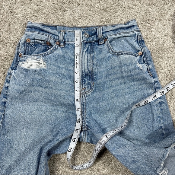 American Eagle Strigid Ripped Highest Waist Rise Baggy Straight Jeans 0 Short - Picture 13 of 15